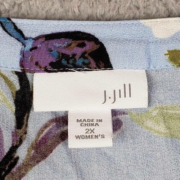 J Jill Shirt Top Women’s Plus Size 2X Blue Floral Button Up Long Sleeve Rayon - Picture 7 of 10
